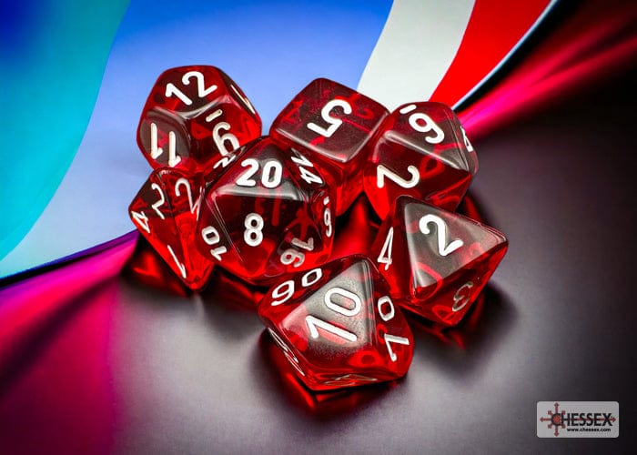 Chessex Translucent: Set of 7 Red/White Dice - Dés Cartables et portfolios - Dés