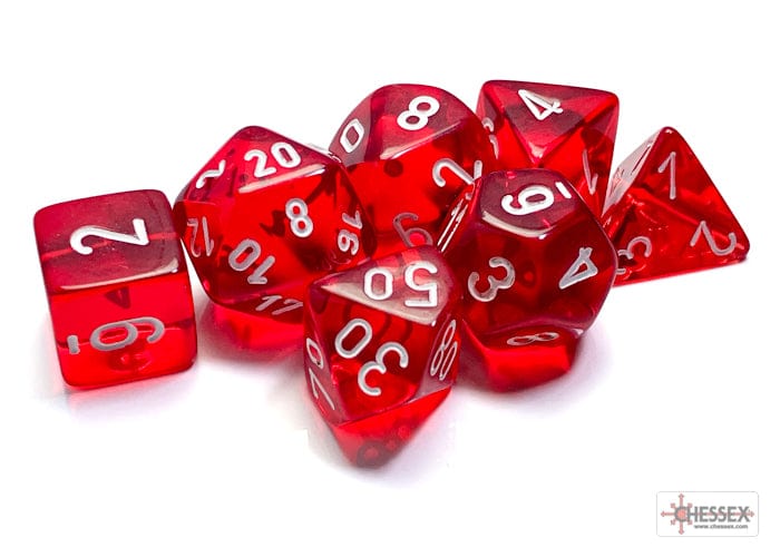 Chessex Translucent: Set of 7 Red/White Dice - Dés Cartables et portfolios - Dés