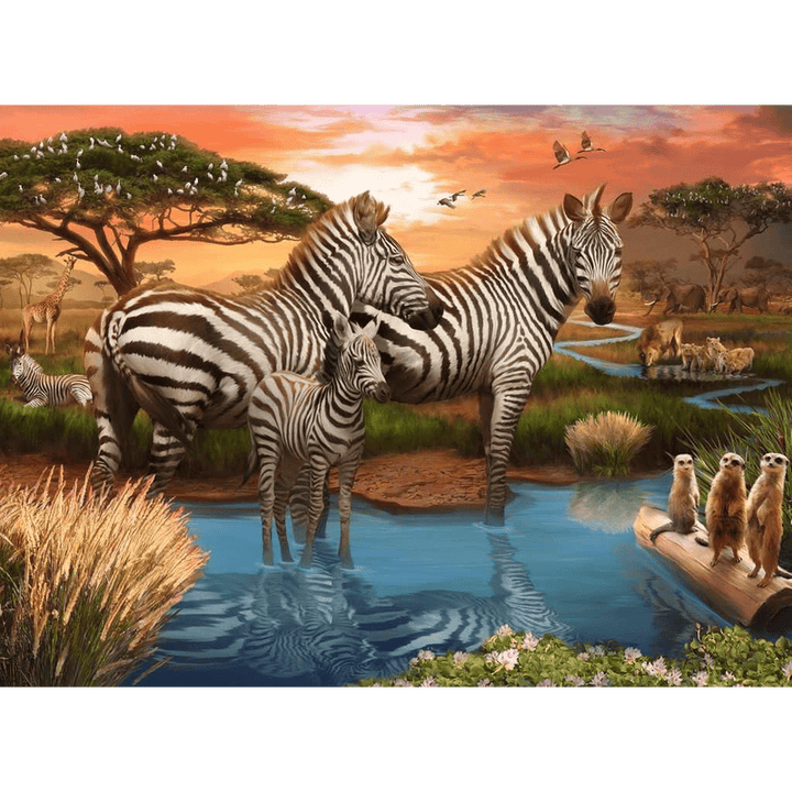 Zebras at the Waterhole (500 pc) CASSE-TÊTE - 400 - 550 morceaux