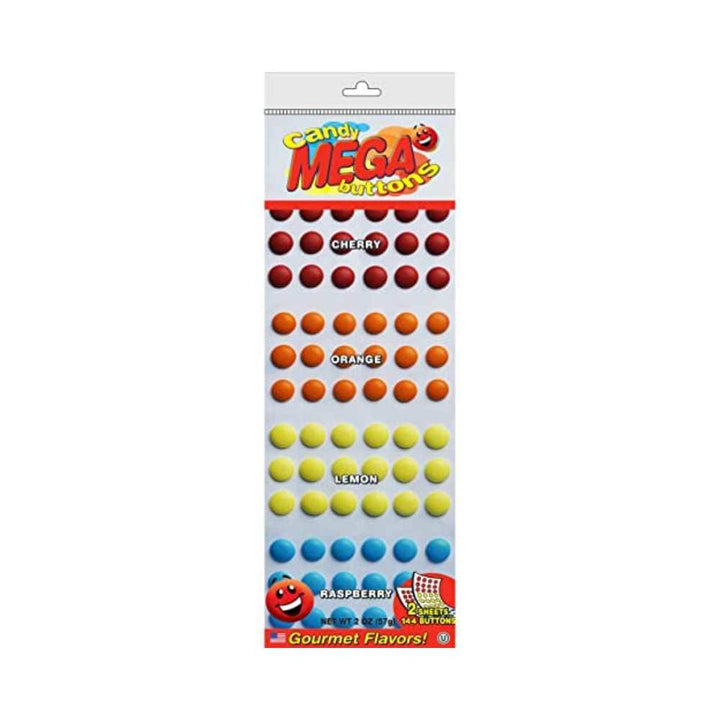 Bonbons Mega Button - 4 saveurs de fruit - 2 feuilles (30 x 57g) Confiseries