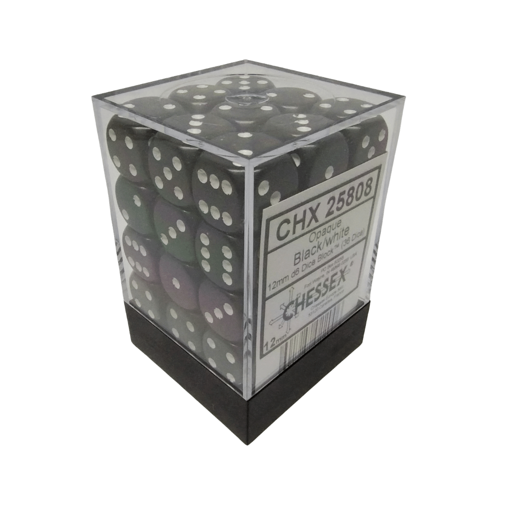Chessex - 36d6 - Opaque Black/White