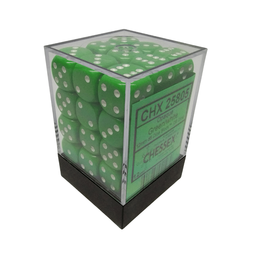 Chessex - 36d6 - Opaque Green/White
