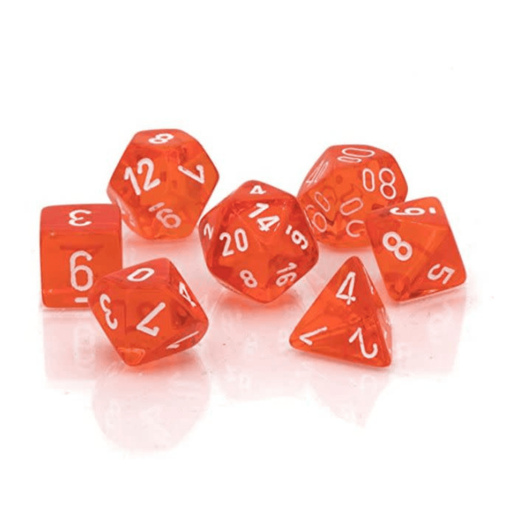 Chessex Translucent: Set of 7 Orange/White Dice - Dés Cartables et portfolios - Dés - Jeux de rôle