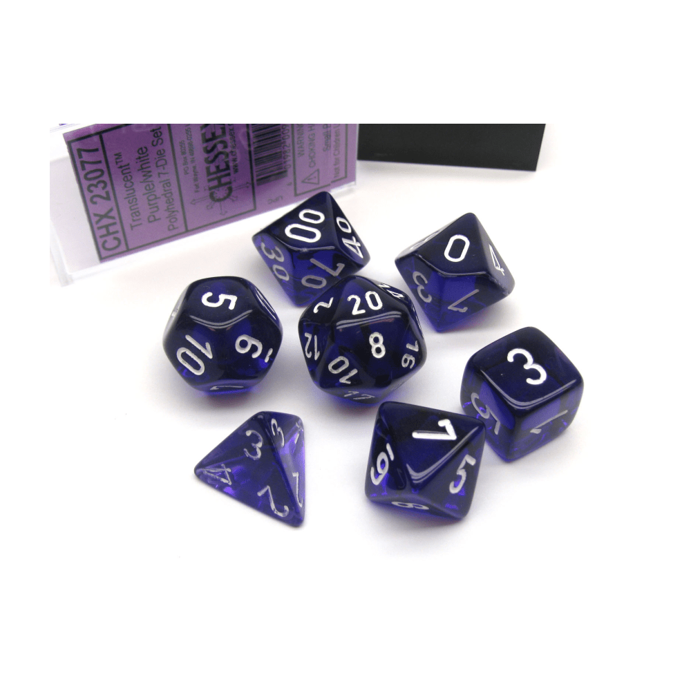 Chessex Translucent: Set of 7 Purple/White Dice - Dés Cartables et portfolios - Dés - Jeux de rôle