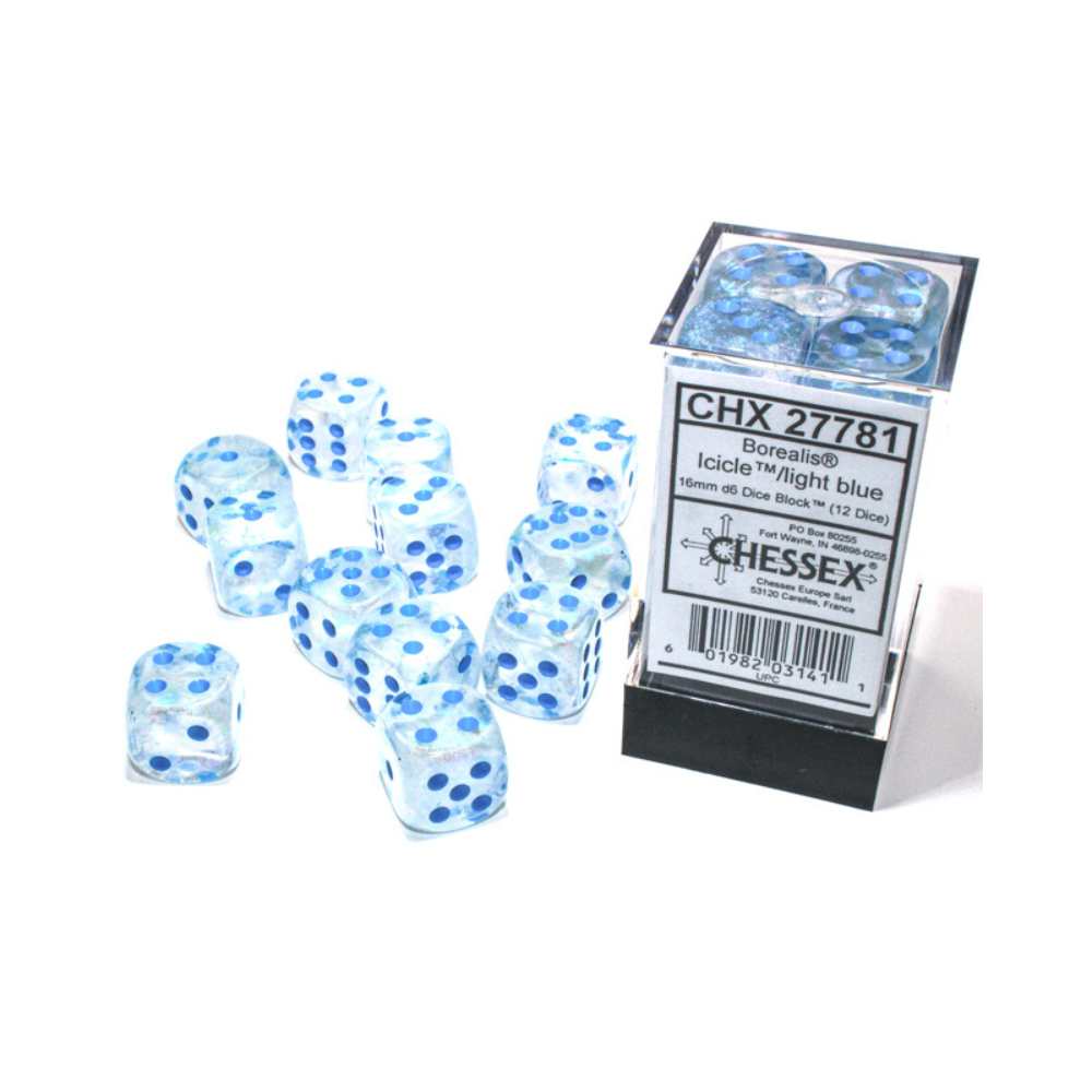 Dés Chessex Borealis: 12D6 Stalactite/Bleu clair Luminaire - Achat en ligne