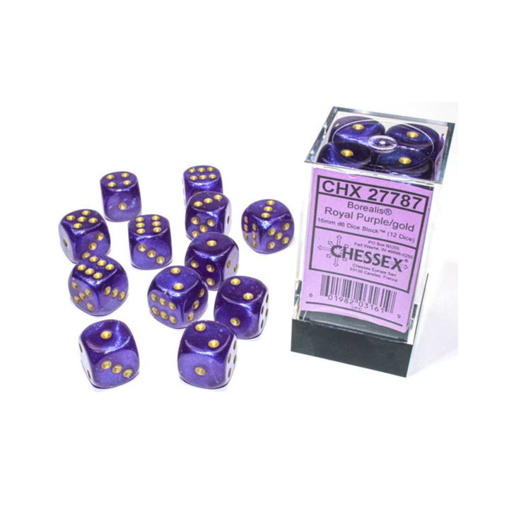 Dés Chessex Borealis: 12D6 Royal Purple/Gold - Achat en ligne