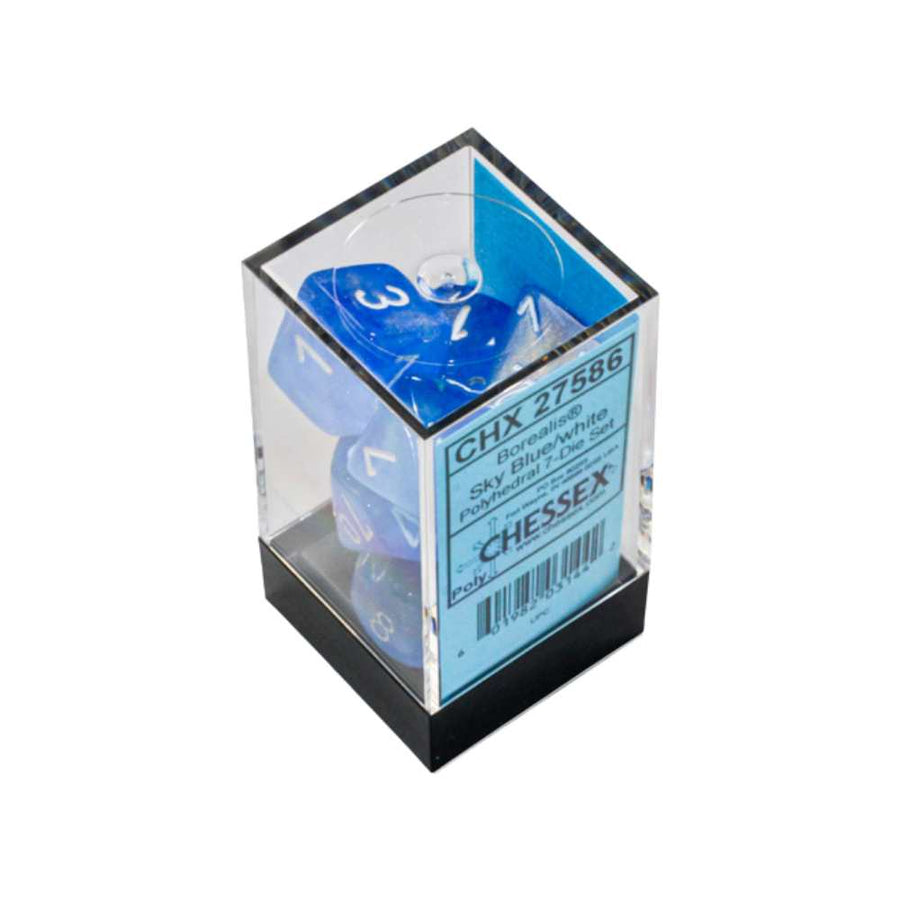 Dés Chessex Borealis: 7Pc Sky Bleu / Blanc - Achat en ligne