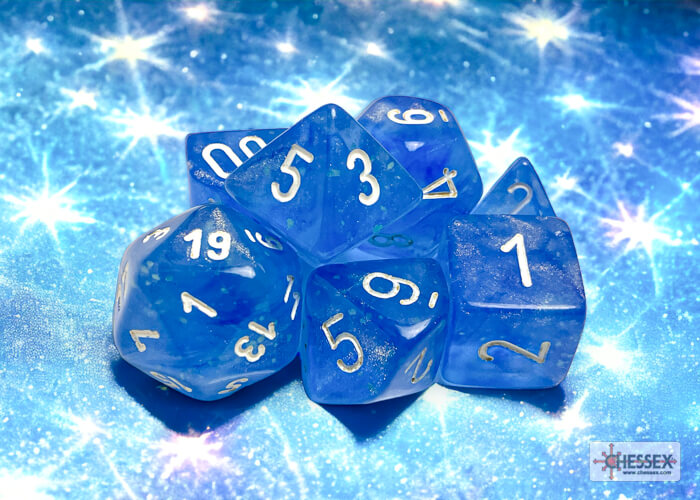 Dés Chessex Borealis: 7Pc Sky Bleu / Blanc - Achat en ligne