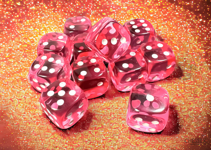 Dés Chessex - 12D6 Translucides roses/blancs - Achat en ligne