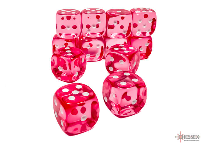 Dés Chessex - 12D6 Translucides roses/blancs - Achat en ligne