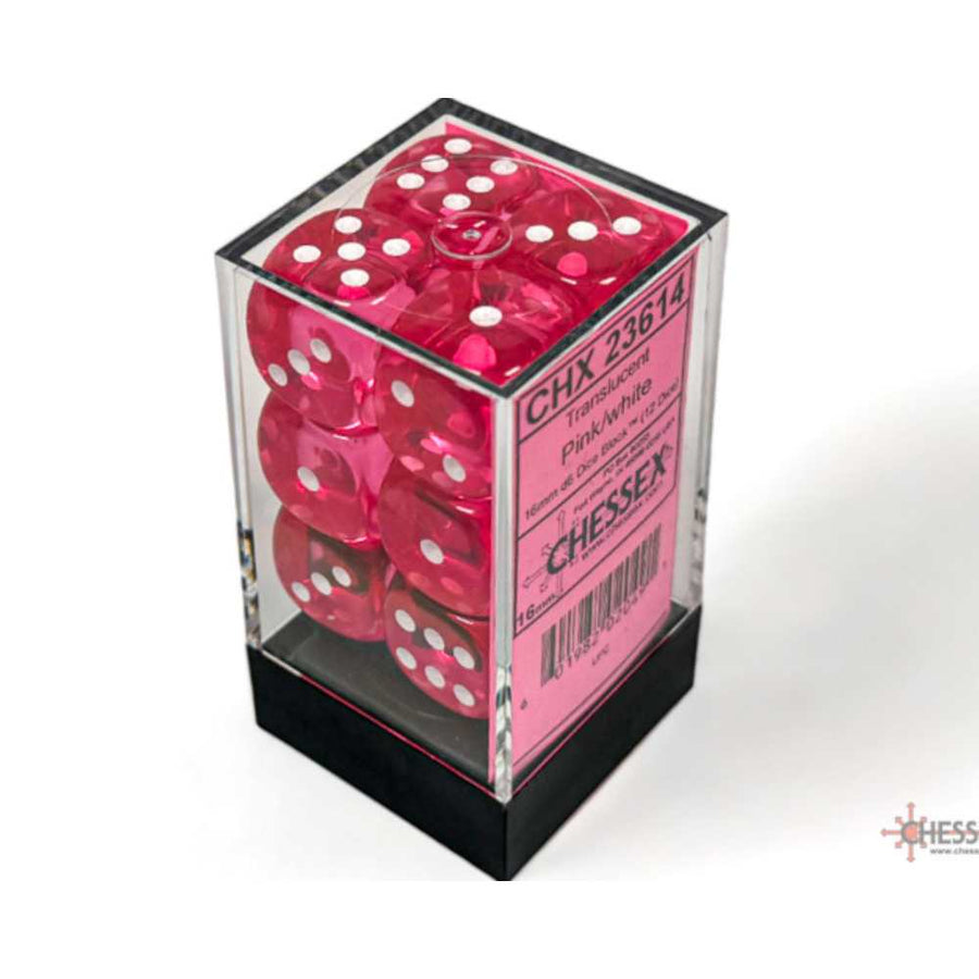 Dés Chessex - 12D6 Translucides roses/blancs - Achat en ligne