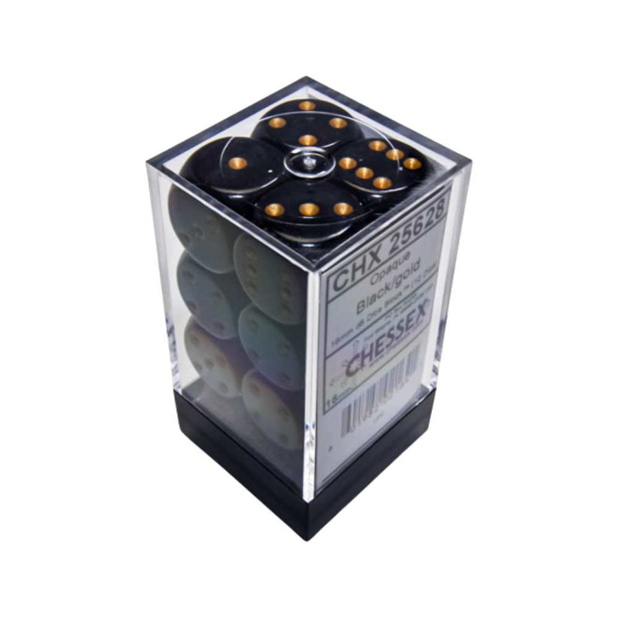 Dés Chessex 12D6 Opaque Noir /Or - Achat en ligne à L'As des jeux