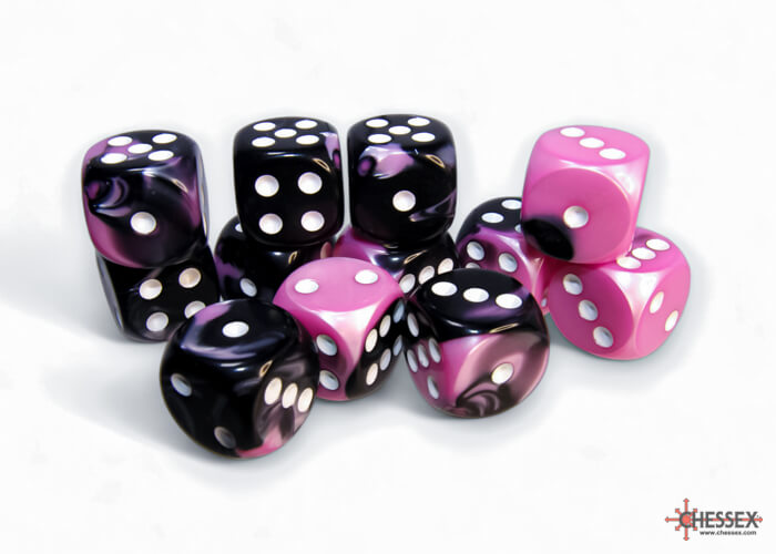 Dés Chessex Gemini 12D6 Noir-RoseBlanc-Achat en ligne L'As des jeux