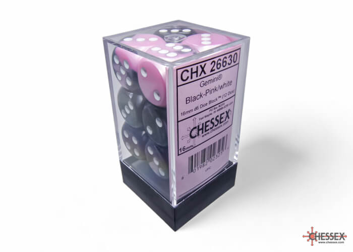 Dés Chessex Gemini 12D6 Noir-RoseBlanc-Achat en ligne L'As des jeux