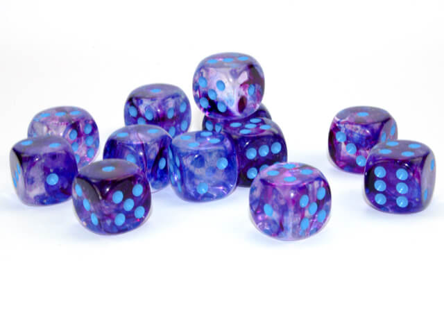 Dés Chessex Nebula: 12D6 Nocturnal/Blue Luminary - Achat en ligne