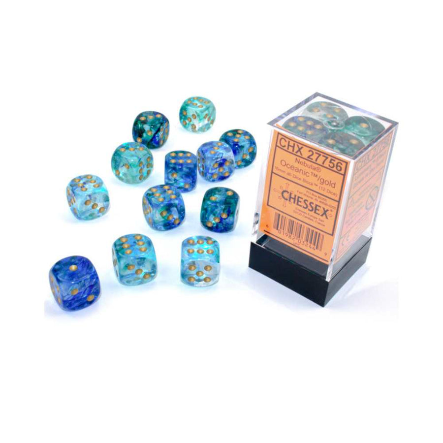 Dés Chessex Nebula: 12D6 Océanique/Luminaire en or - Achat en ligne