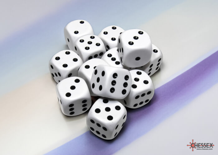 Dés Opaque: 12D6 Blanc / Noir - Achat en ligne