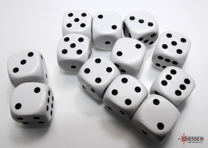 Dés Opaque: 12D6 Blanc / Noir - Achat en ligne