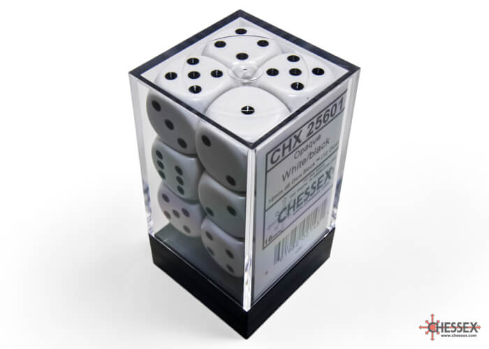 Dés Opaque: 12D6 Blanc / Noir - Achat en ligne