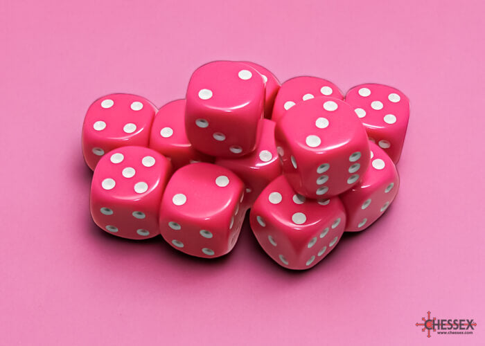 Dés Chessex Opaque 12D6 Rose  Blanc - Achat en ligne à L'As des jeux