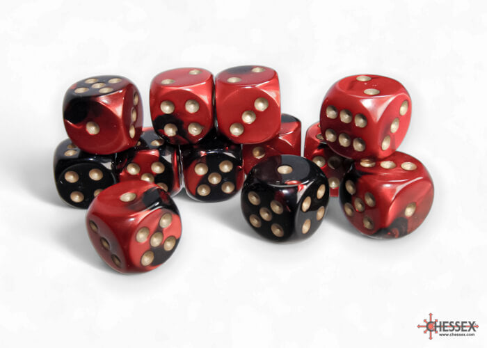 Dés Chessex Gemini: 12D6 Black-Red/Gold- Achat en ligne