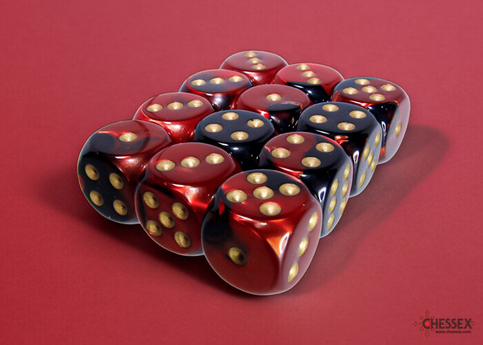 Dés Chessex Gemini: 12D6 Black-Red/Gold- Achat en ligne