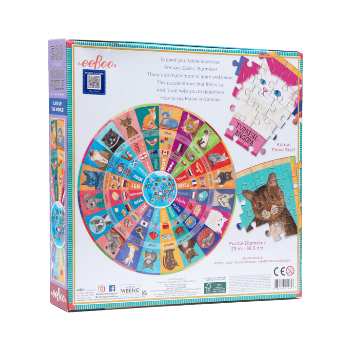 Cats of the World eeboo Round puzzle 500 pcs 