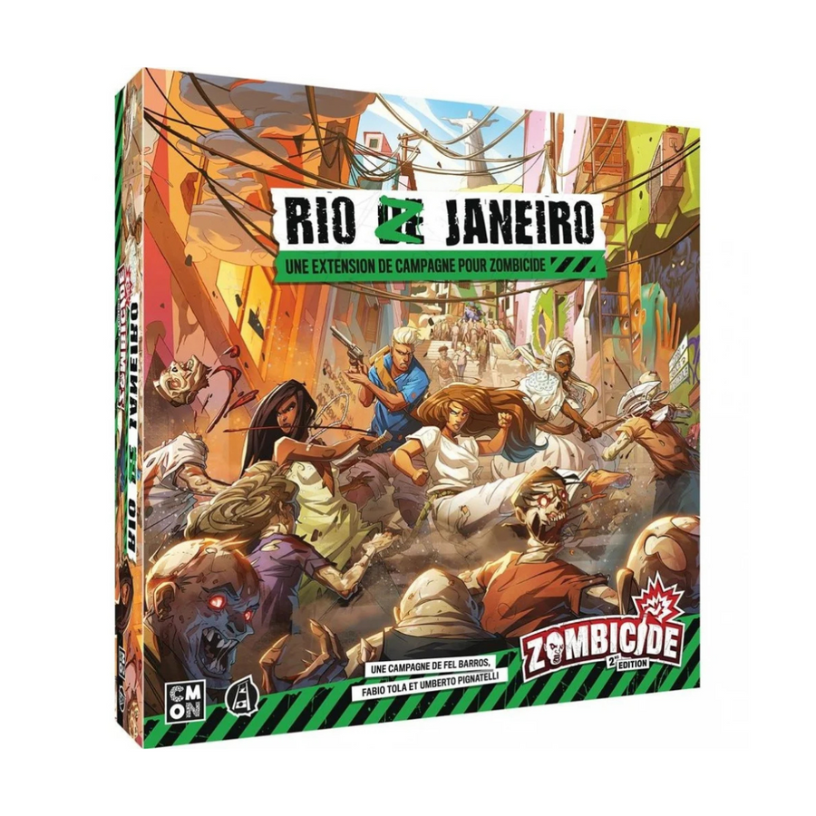 Photo de la boîte de Une extension de campagne pour Zombicide : 2e édition. Rio Z Janeiro fait partie de la même gamme de produits que Washington Z.C. et Fort Hendrix.