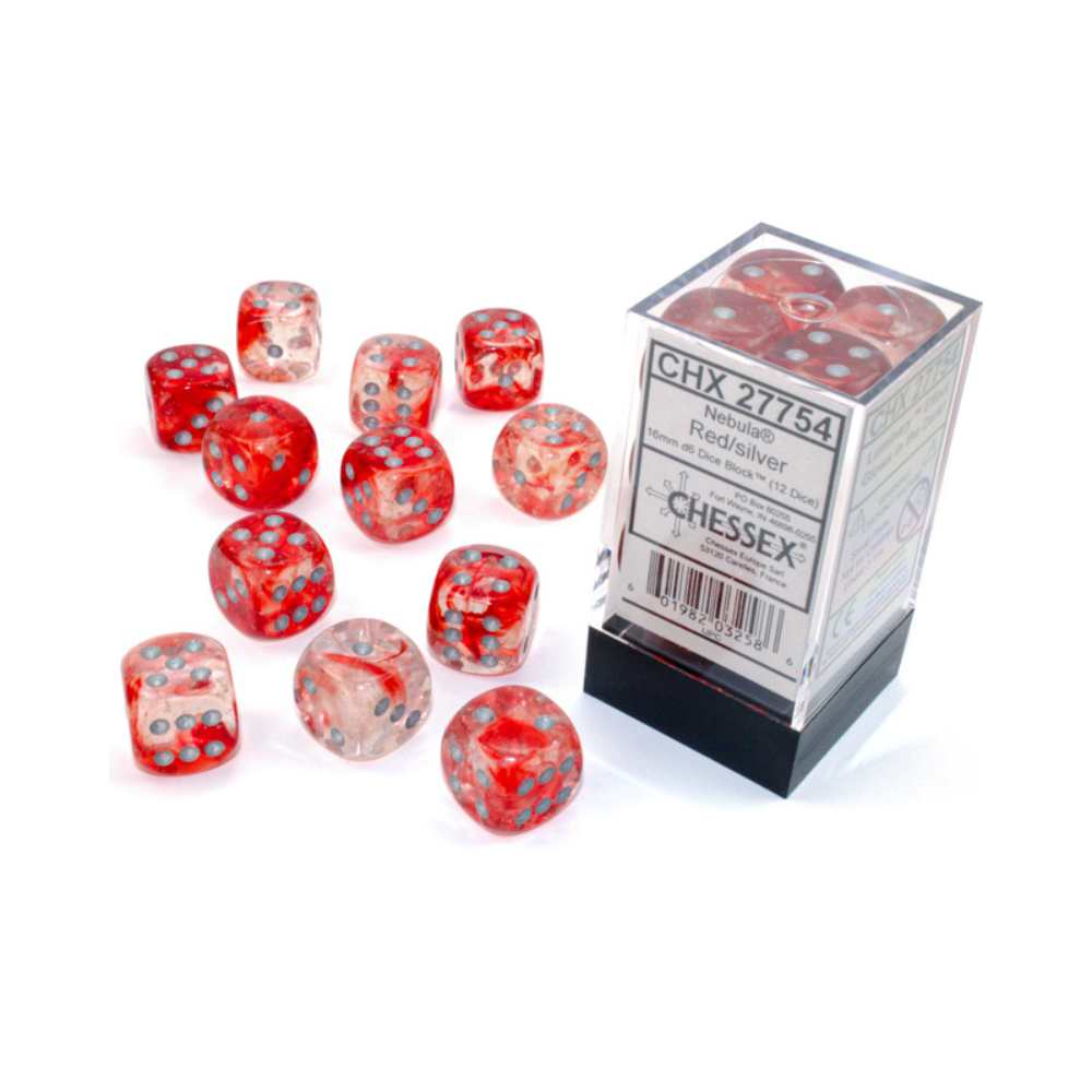 Dés Chessex Nebula: 12D6 Rouge/Luminaire argenté - Achat en ligne
