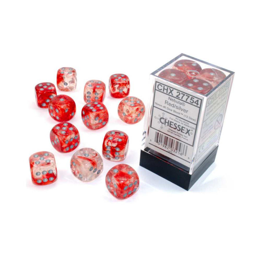 Dés Chessex Nebula: 12D6 Rouge/Luminaire argenté - Achat en ligne