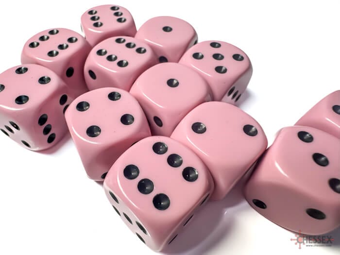 Chessex - 12D6 Opaques roses pastel/noirs Accessoires - Dés - Classiques