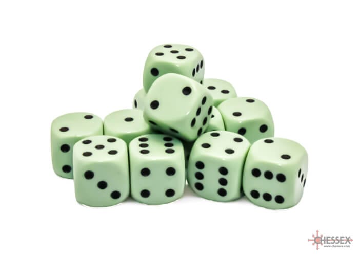 Chessex - 12D6 Opaques verts pastel/noirs Accessoires - Dés - Classiques