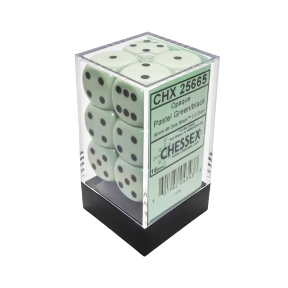 Chessex - 12D6 Opaques verts pastel/noirs Accessoires - Dés - Classiques