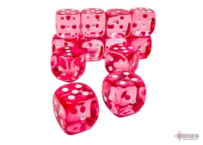 Chessex - 12D6 Translucides roses/blancs Accessoires - Dés - Classiques