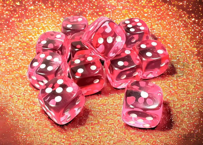 Chessex - 12D6 Translucides roses/blancs Accessoires - Dés - Classiques