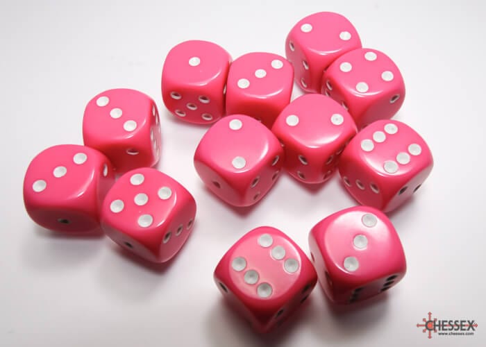 Dés Opaque: 12D6 Rose / Blanc Accessoires - Dés - Classiques