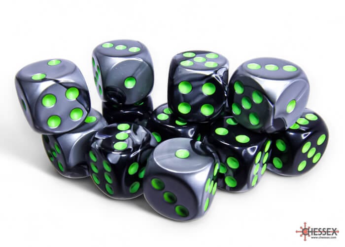 Gemini: 12D6 Black-Grey/Green Accessoires - Dés - Classiques