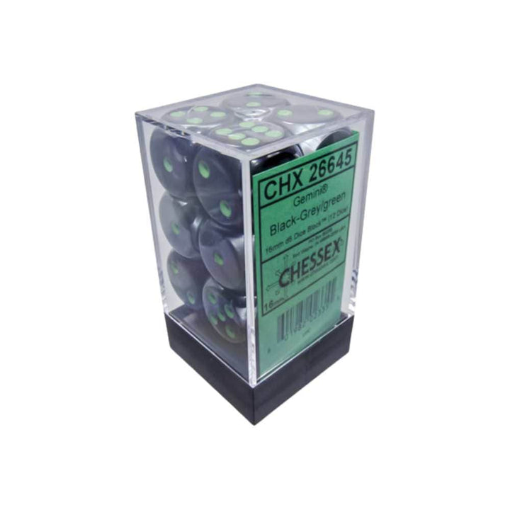 Gemini: 12D6 Black-Grey/Green Accessoires - Dés - Classiques