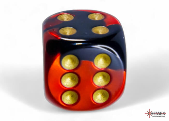 Gemini: 12D6 Black-Red/Gold Accessoires - Dés - Classiques