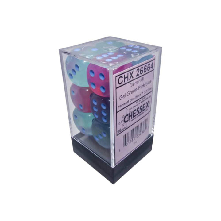 Gemini: 12D6 Gel Green-Pink / Blue Luminary Dice Block Accessoires - Dés - Classiques