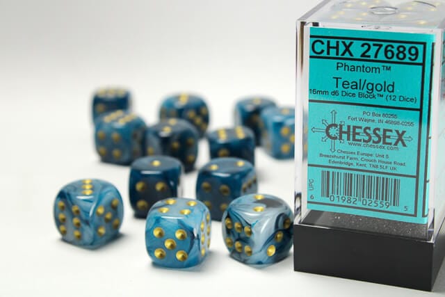 Phantom: 12D6 Teal/Gold Accessoires - Dés - Classiques