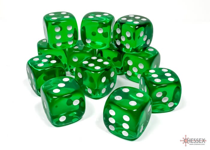 Translucent: 12D6 Green/White Accessoires - Dés - Classiques