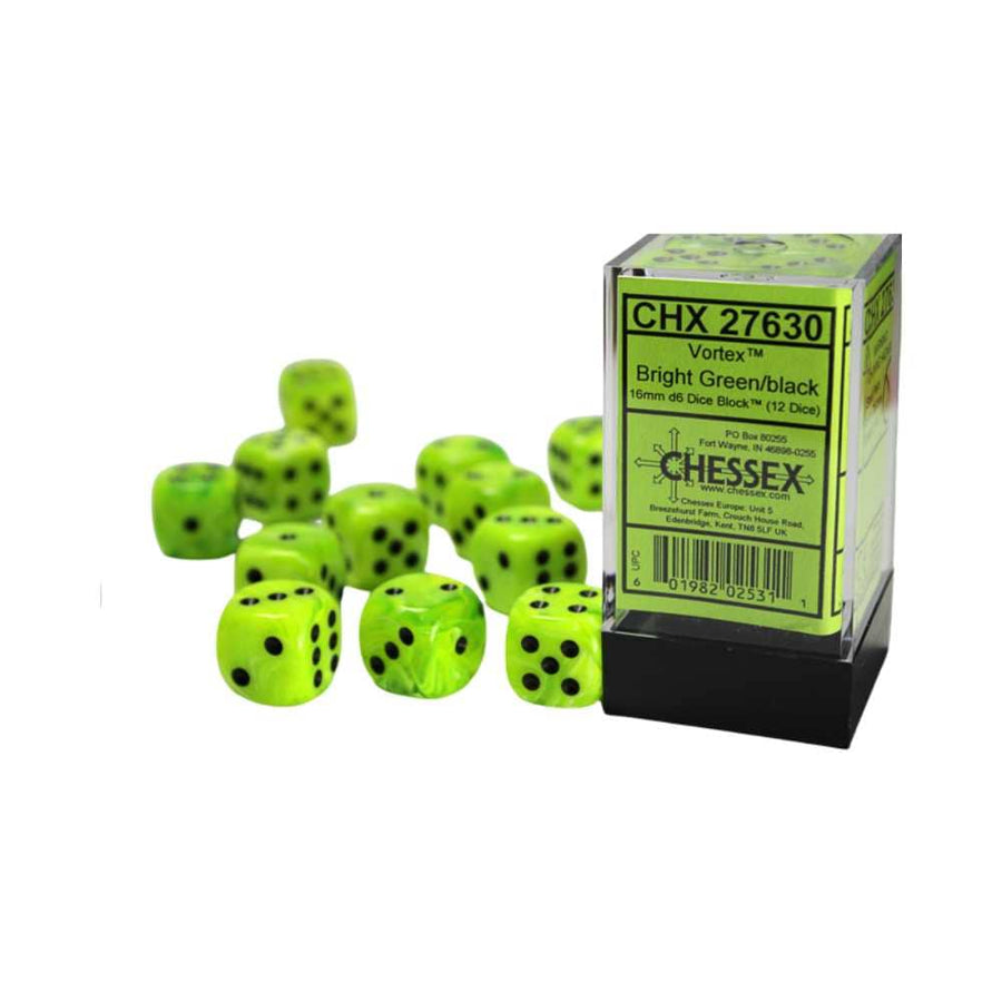 Vortex: 12D6 Bright Green/Black Accessoires - Dés - Classiques