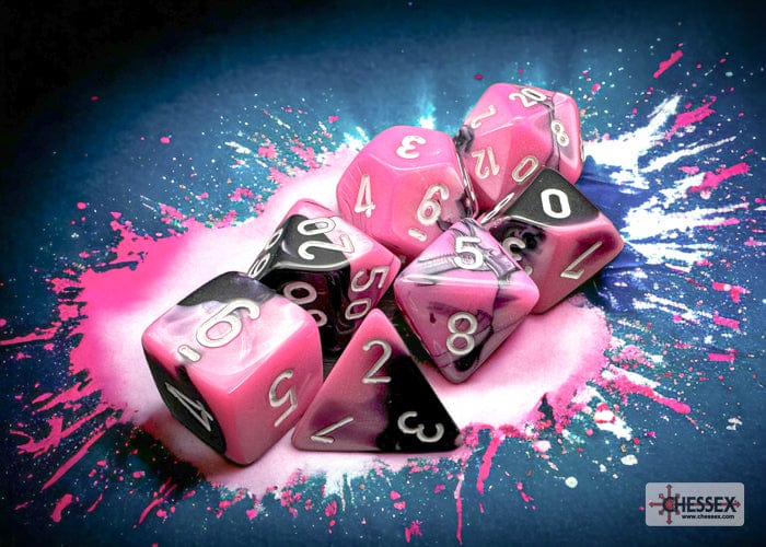 Gemini: 7Pc Black-Pink / White Accessoires - Dés - Jeux de rôle