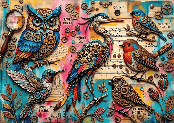 Birds, Notes &amp; Gears (1000 pcs) CASSE-TÊTE - 1000 morceaux