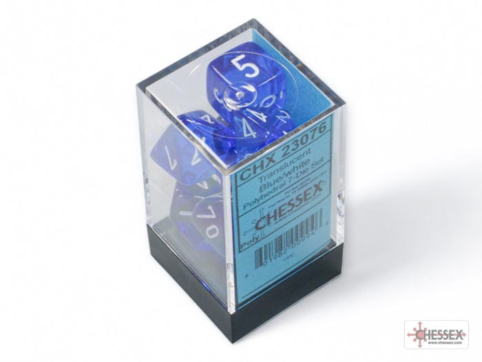 Chessex Translucent: Set of 7 Blue/White Dice - Dés Cartables et portfolios - Dés - Jeux de rôle