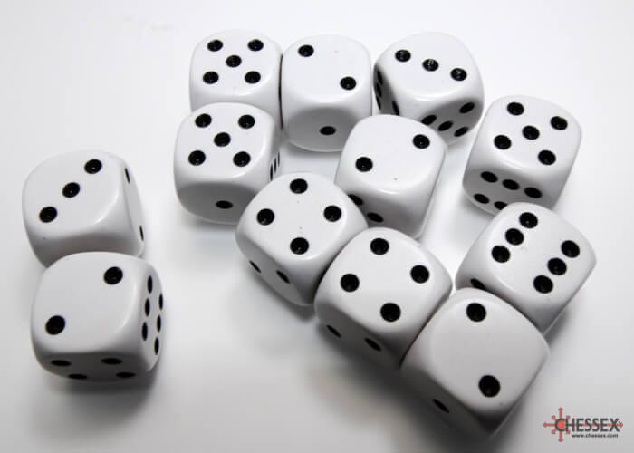 Dés Opaque: 12D6 Blanc / Noir Cartables et portfolios - Dés - Traditionnel