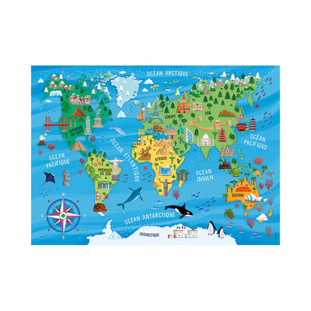 Carte du monde des monuments (Puzzle 100 pcs) CASSE-TÊTE - 100 - 150 morceaux