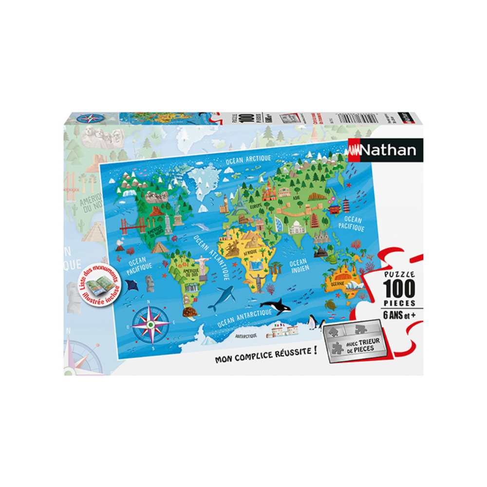 Carte du monde des monuments (Puzzle 100 pcs) CASSE-TÊTE - 100 - 150 morceaux