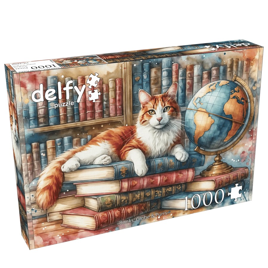 Books, Globe & Purrs (1000 pcs) CASSE-TÊTE - 1000 morceaux